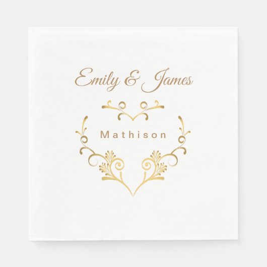 紙ナプキン – 金ゴールドファンシーハート スタンダードランチョンナプキン (正面)