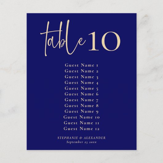 紙ネイビーと金ゴールドのテーブル番号と座席表 (正面)