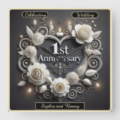 紙ハートの愛とエレガンス スクエア壁時計 (正面)