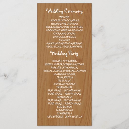 紙ハートの木婚式プログラム プログラム (裏面)