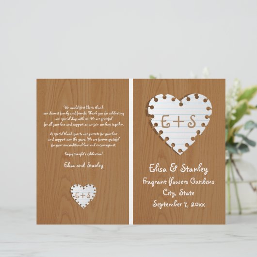 紙ハートオン木畳ウェディングプログラム (スタンド正面)