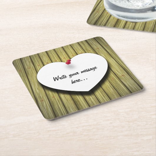 紙ハート手書きスクリプ素朴ト スクエアペーパーコースター (アングル)