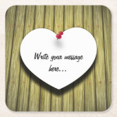 紙ハート手書きスクリプ素朴ト スクエアペーパーコースター (正面)