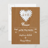 紙ハート木製の結婚式の日付を保存 案内ポストカード (正面/裏面)