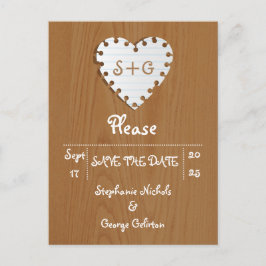 紙ハート木製の結婚式の日付を保存 案内ポストカード
