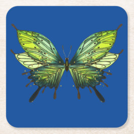紙バタフライコースターズインブルー&グリーン スクエアペーパーコースター