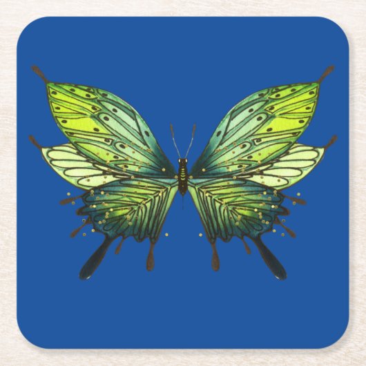 紙バタフライコースターズインブルー&グリーン スクエアペーパーコースター (正面)