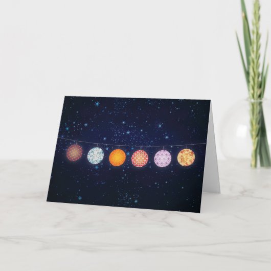 紙パターン(の模様が)あるランタンと星空 カード (正面)