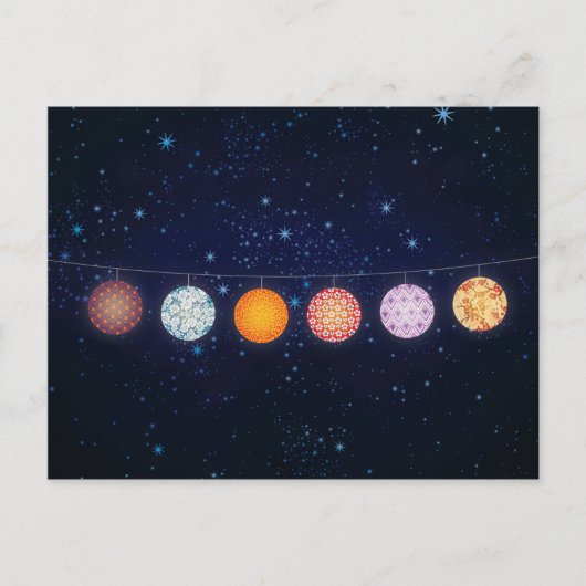 紙パターン(の模様が)あるランタンと星空 ポストカード (正面)
