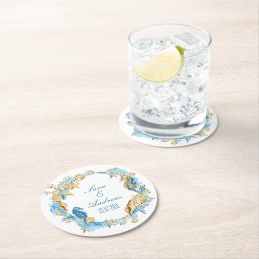 紙パーソナライズされたコースター – 海洋生物 ラウンドペーパーコースター (インサイチュ)