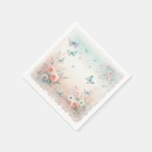 紙パーティーナプキン、ソフト、水色、蝶 スタンダードカクテルナプキン (角)