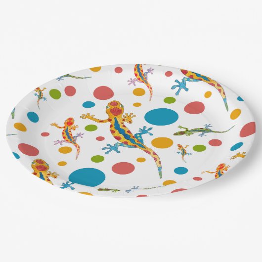 紙パーティープレートとカラフルゲッコデザイン ペーパープレート (アングル)