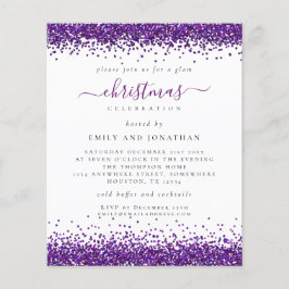 紙パープルグリッタークリスマスパーティーホワイト招待状 チラシ