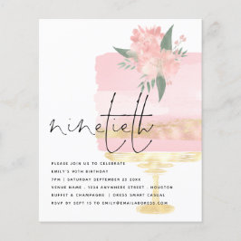 紙ピンク金ゴールドお誕生日ケーキ90thパーティー招待状 チラシ