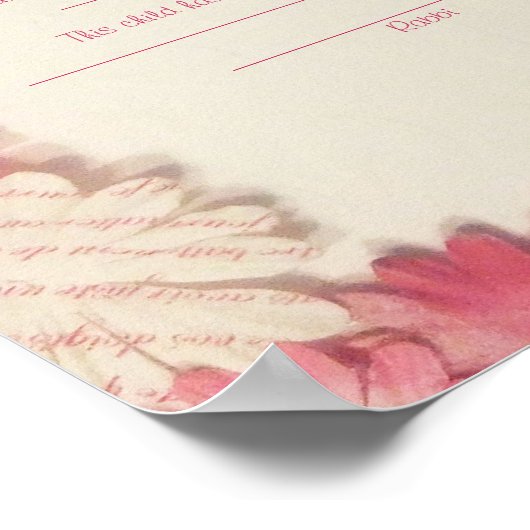 紙フラワーユダヤベビー命名誕生証明書 ポスター (角)