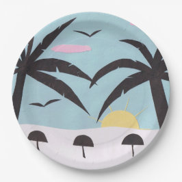 紙プレートとビーチサンライズシーン ペーパープレート