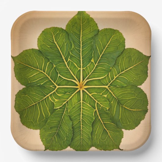 紙プレートとリーフデザイン ペーパープレート (正面)