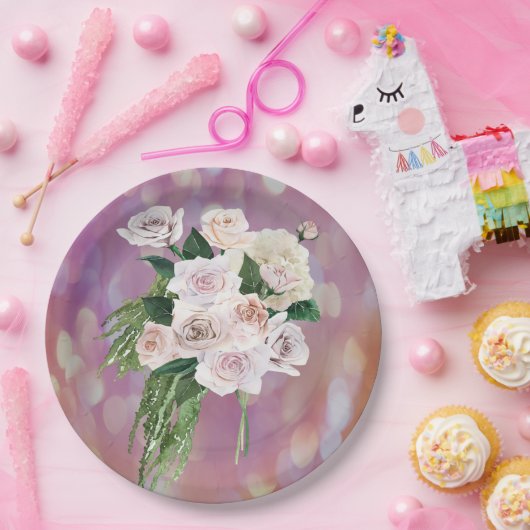 紙プレートとローズブーケブライダルシャワー ペーパープレート (パーティー)