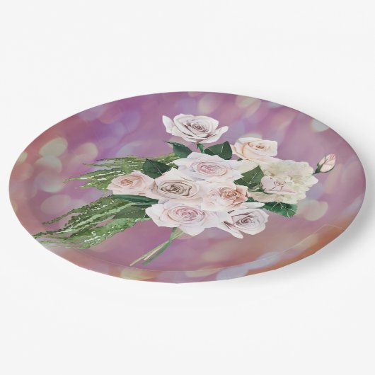 紙プレートとローズブーケブライダルシャワー ペーパープレート (アングル)