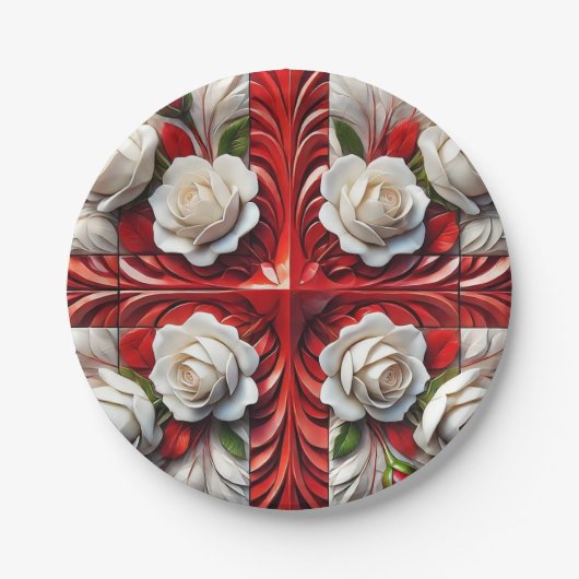 紙プレートと英語バラデザイン ペーパープレート (正面)