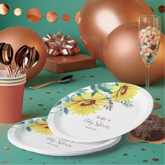 紙プレートひまわりの赤ちゃんシャワー。 ペーパープレート (複数)