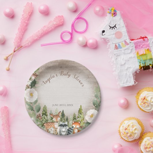 紙プレートウィンターウッドランドアニマルズホワイトフローラ ペーパープレート (パーティー)