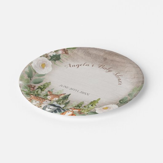 紙プレートウィンターウッドランドアニマルズホワイトフローラ ペーパープレート (アングル)