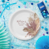 紙プレートウォーターカラーパンパスグラスマウブピンク ペーパープレート (パーティー)