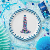 紙プレートウォーターカラーライトハウス付縁どき ペーパープレート (パーティー)