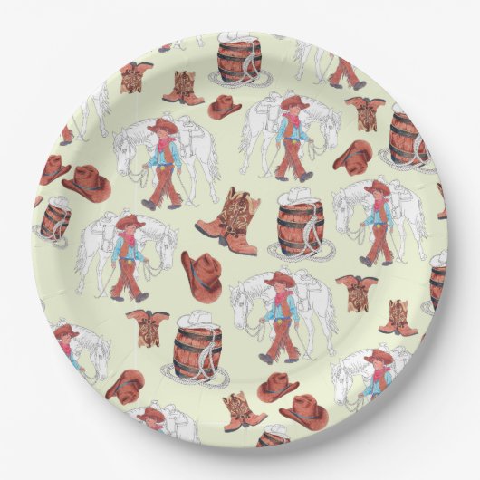 紙プレートカウボーイアンドホースブラウン ペーパープレート (正面)