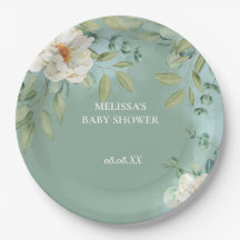 紙プレートシルバーセージユーカリプトゥスホワイトフラワー