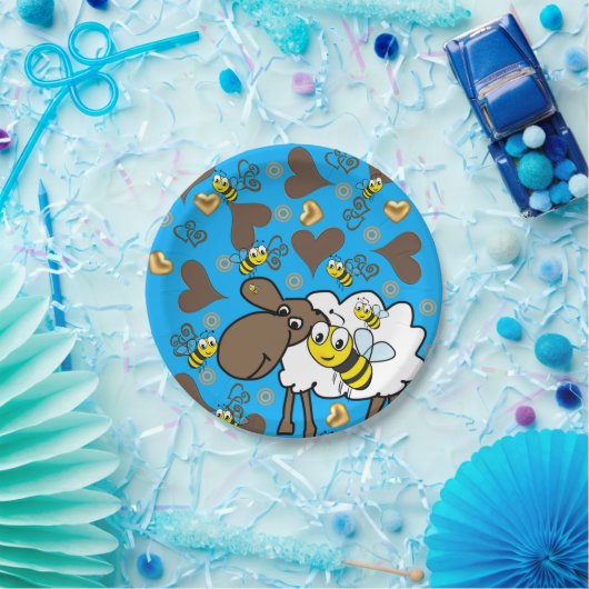 紙プレートシープビーブラウンハートブルー ペーパープレート (パーティー)