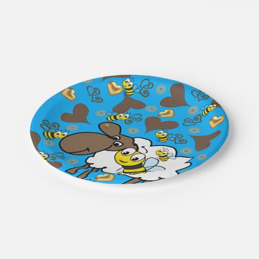 紙プレートシープビーブラウンハートブルー ペーパープレート (アングル)