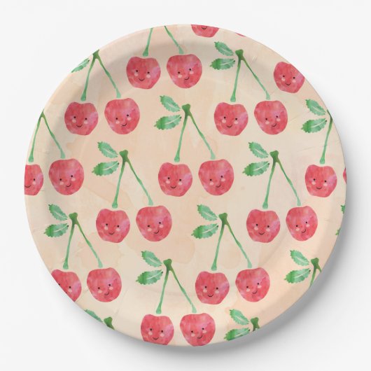 紙プレートスイートレッドさくらんぼデリケートなパターン ペーパープレート (正面)
