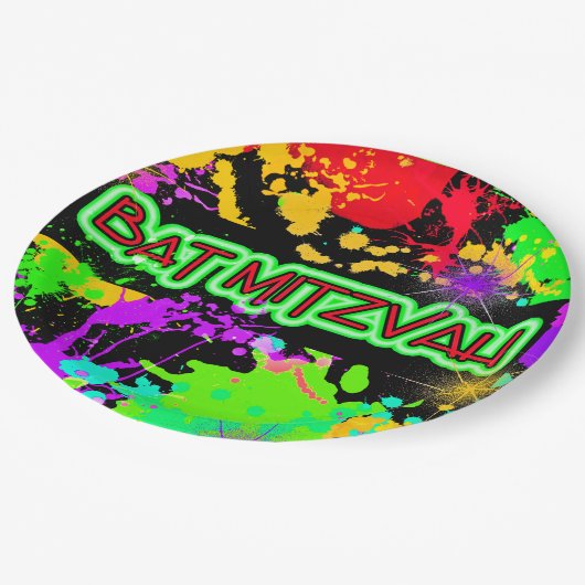 紙プレートバルミツワーブライトネオン絵を描 ペーパープレート (アングル)