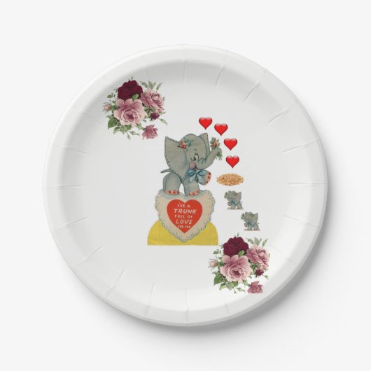 紙プレートバレンタインデイエレファントヴィンテージ ペーパープレート (正面)