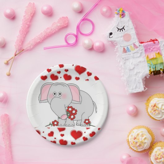 紙プレートバレンタインデイエレファント ペーパープレート (パーティー)