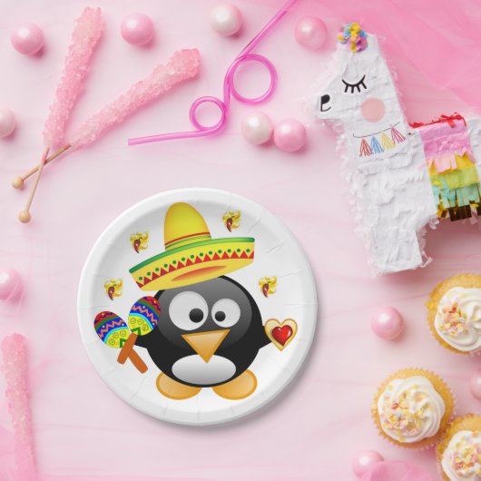紙プレートバレンタインデペンギンハート ペーパープレート (パーティー)