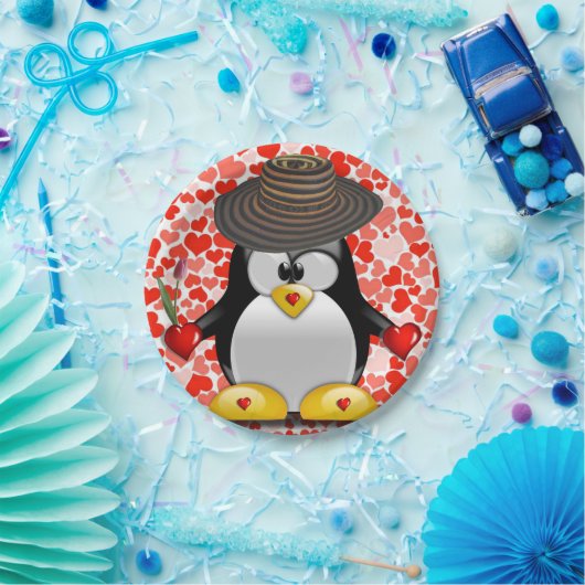 紙プレートバレンタインデペンギン ペーパープレート (パーティー)