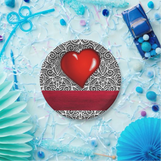 紙プレートバレンタインデーハート ペーパープレート (パーティー)