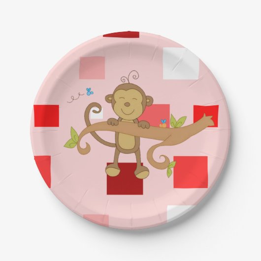 紙プレートバレンタインデー，モンキー ペーパープレート (正面)