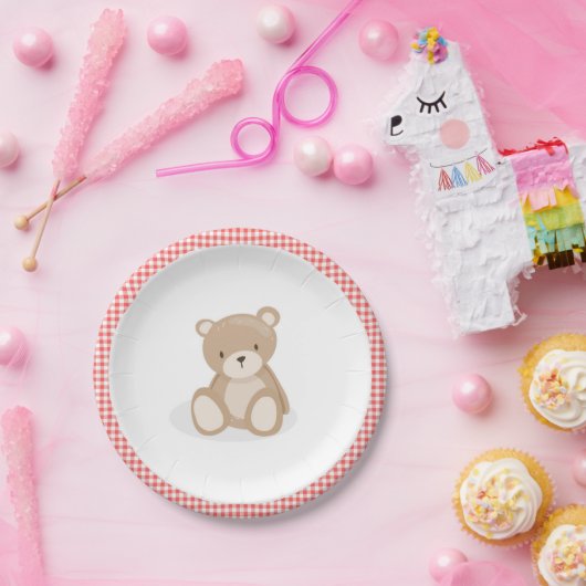紙プレートピクニックテディベアレッドジンガム誕生日 ペーパープレート (パーティー)