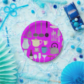 紙プレートピンクレトロスタイルキッチン器具 ペーパープレート (パーティー)