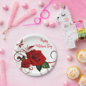 紙プレートフローラレッドローズ ペーパープレート (パーティー)