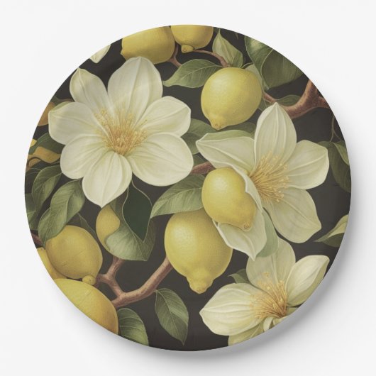 紙プレートフローラ結婚レモン/シャワー ペーパープレート (正面)