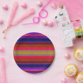 紙プレートブライトネオンフィエスタストライプパタン ペーパープレート (パーティー)