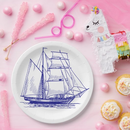 紙プレートブルーセールボート航海の船 ペーパープレート (パーティー)