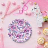 紙プレートラベンダーと羽と花 ペーパープレート (パーティー)