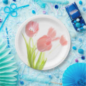 紙プレートレトロピンクのチューリップ花 ペーパープレート (パーティー)