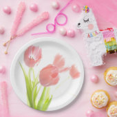 紙プレートレトロピンクのチューリップ花 ペーパープレート (パーティー)